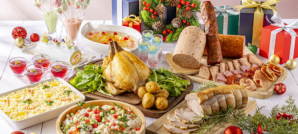 2日間限定のクリスマススペシャルランチ&スイーツビュッフェフォトジェニックなスイーツや、ローストポークやチキンなどのライブステーション